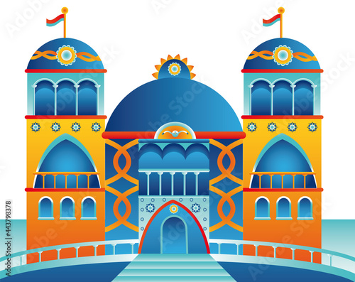 fairy tale oriental palace, cartoon vector illustration