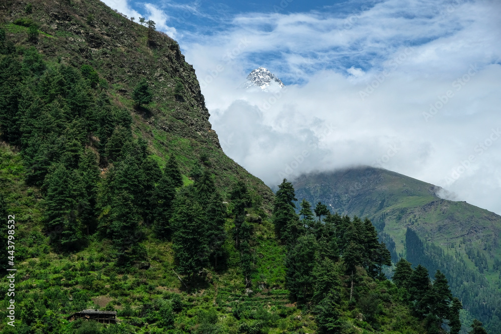 Himalaya mountains landscape in Parvati valley, Himachal Pradesh, India