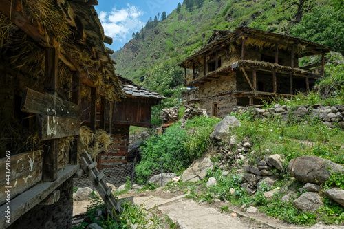 Nakthan, India - June 2021: Views of the village of Nakthan in the Parvati Valley on June 20, 2021 in Nakthan, Himachal Pradesh, India.