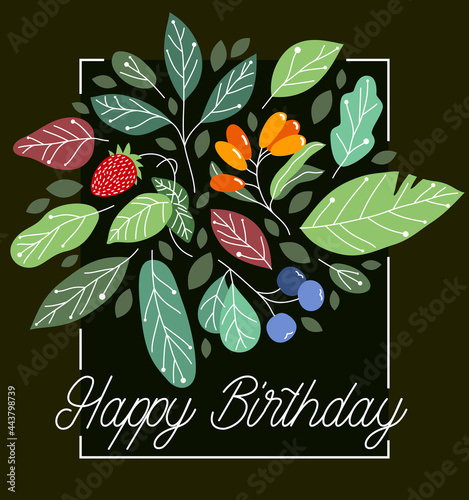 Wild berries fresh and ripe tasty healthy food vector flat style illustration over dark background, delicious vegetation diet eating, organic food.