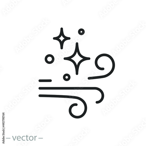 clean or fresh air icon, filtration with conditioning, flow wind, dirt cleaner system, thin line symbol on white background - editable stroke vector illustration eps10
