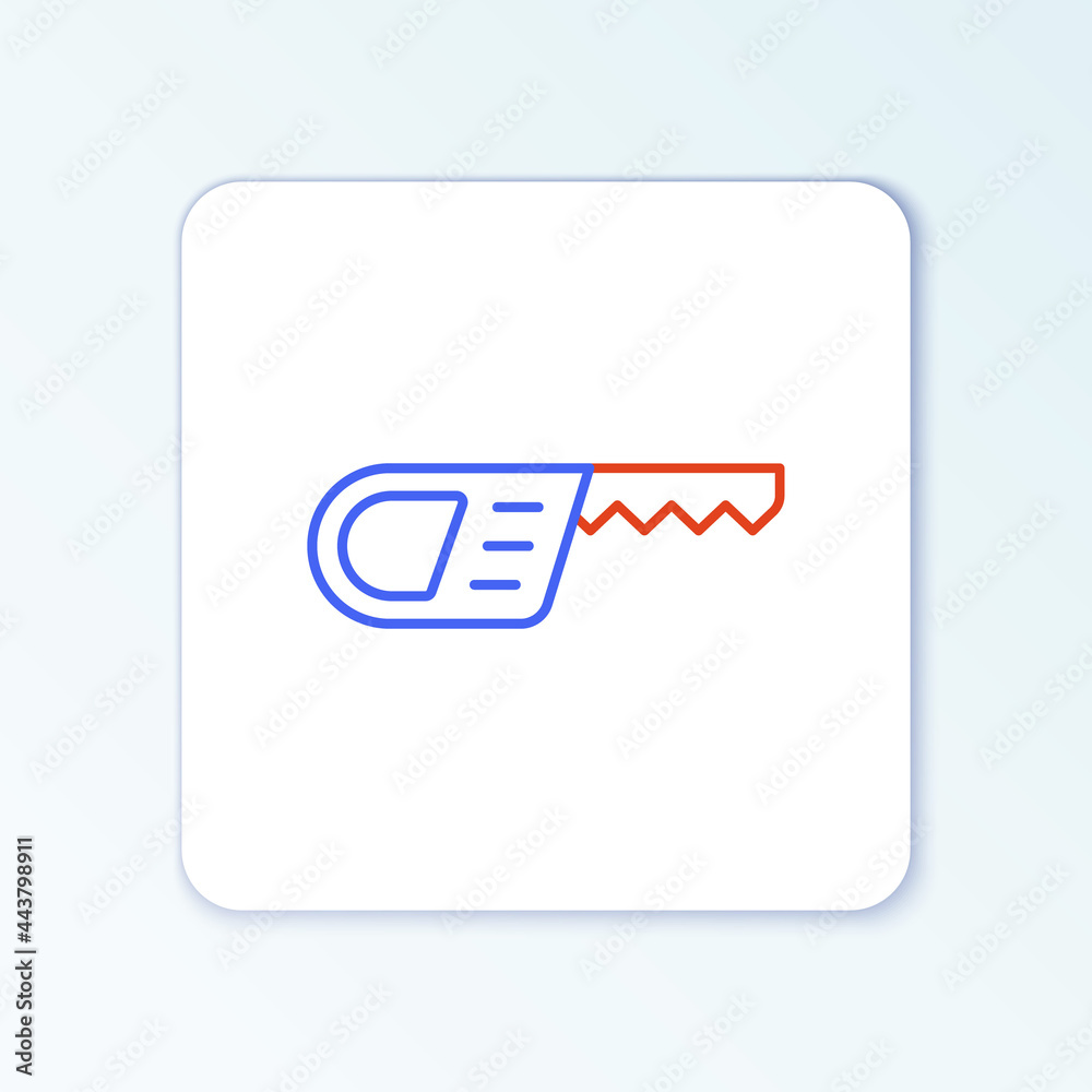 Line Reciprocating saw and saw blade icon isolated on white background. Colorful outline concept. Vector Line Reciprocating saw and saw blade icon isolated on white background. Colorful outline concept. Vector