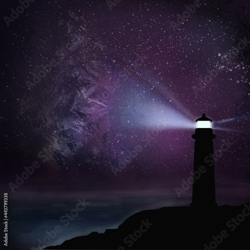 lighthouse night purple space spray art