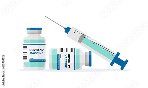 Covid-19 coronavirus vaccine. Syringe and vaccine vial flat icons. Treatment for coronavirus covid-19. Vector illustration photo