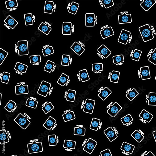 Line Location peace icon isolated seamless pattern on black background. Hippie symbol of peace. Vector