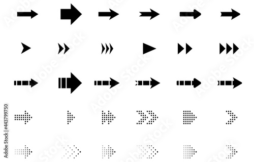 Vector set of black arrows on an isolated transparent background. Pointers, arrows, png.