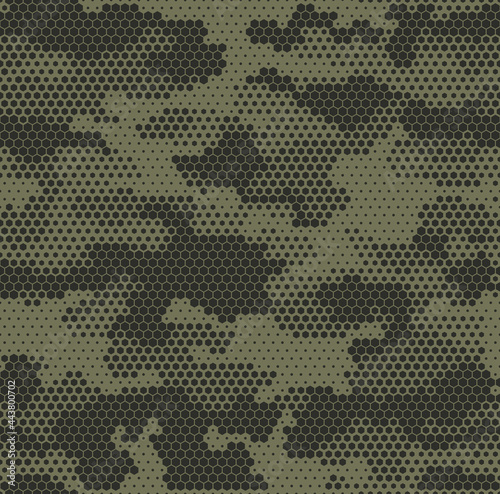 Camouflage seamless pattern modern. Abstract camo from hexagonal elements. Military texture. Print on fabric on clothes. Vector illustration