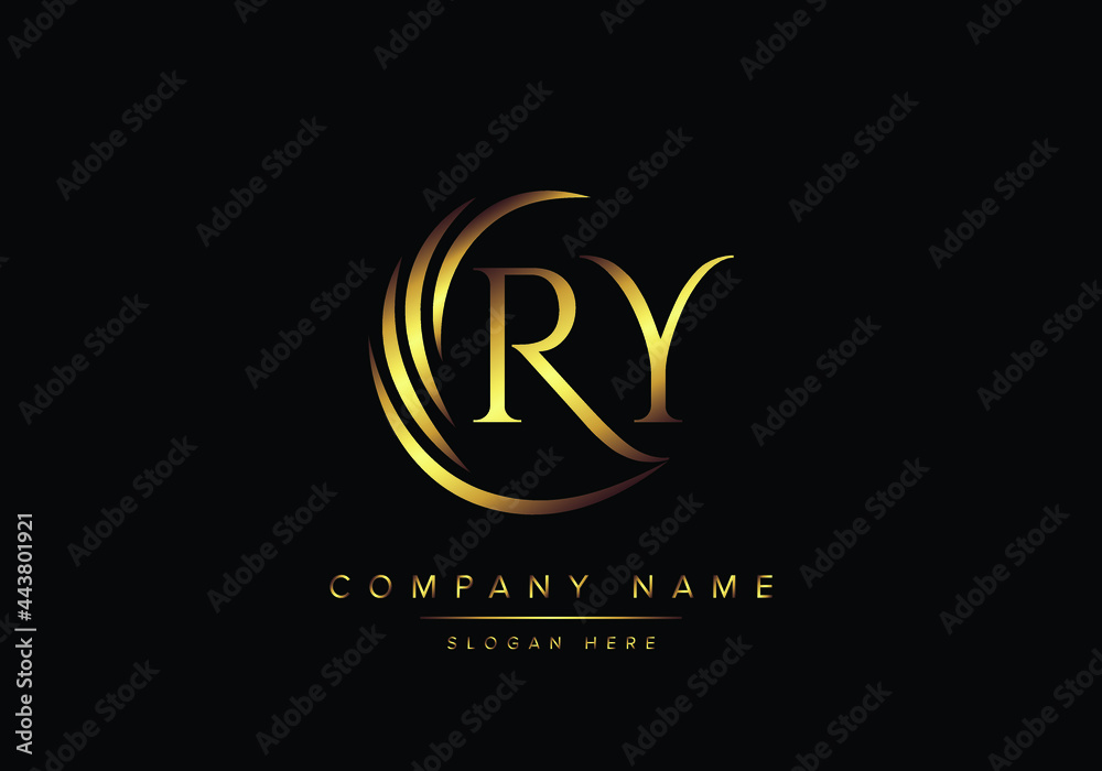 alphabet letters RY monogram logo, gold color elegant classical - obrazy, fototapety, plakaty 