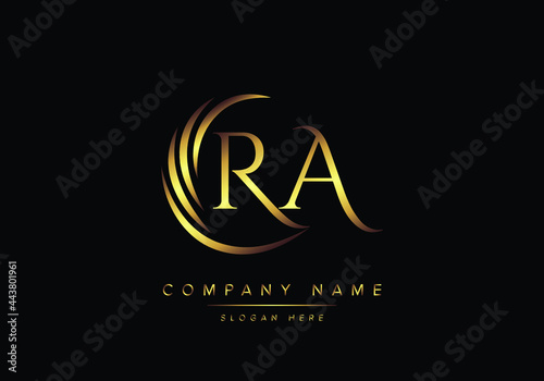 alphabet letters RA monogram logo, gold color elegant classical photo