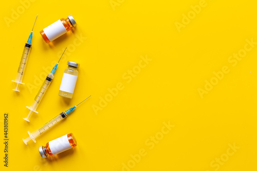 Medical glass vials vaccine and syringe. Vaccination concept