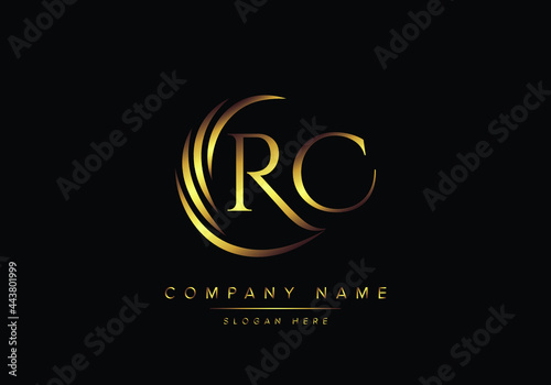 alphabet letters RC monogram logo, gold color elegant classical