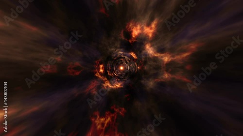 This is a motion stock graphic that depicts flying through a fiery, smoke-filled tunnel. photo