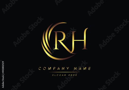 alphabet letters RH monogram logo, gold color elegant classical
