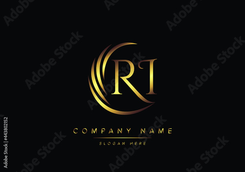 alphabet letters RI monogram logo, gold color elegant classical photo