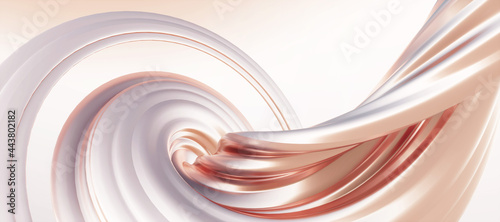 Fototapeta Naklejka Na Ścianę i Meble -  Colorful abstract panoramic background: geometric rose gold matte curve.

( Car backplate, 3D rendering computer digitally generated illustration.)