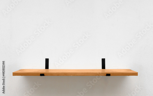 Empty wood shelf. Wooden shelf board isolated on white background.