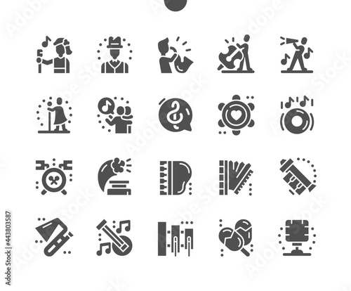 Jazz. Saxophonist. Dancing to jazz music. Musician. Sound, performance, classical, entertainment, concert, melody, jazz festival. Vector Solid Icons. Simple Pictogram
