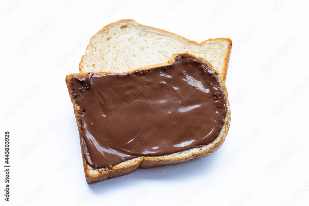 Bread with sweet chocolate hazelnut on white Bread with sweet chocolate hazelnut on white