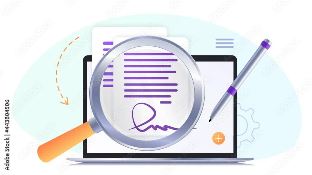 Electronic contract or digital signature concept in vector illustration. Signing an electronic contract online. Website template or web page layout.The working process. Bouncing, pulsating icon. Video