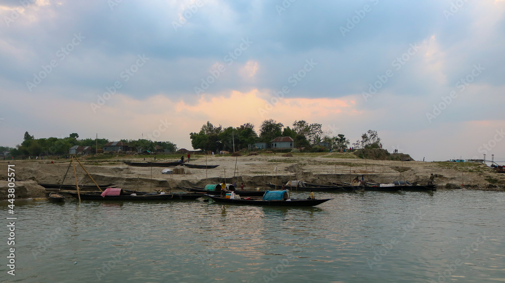 The Padma is the most beautiful river in Bangladesh. Row upon row of boats beautiful view of the river bank.