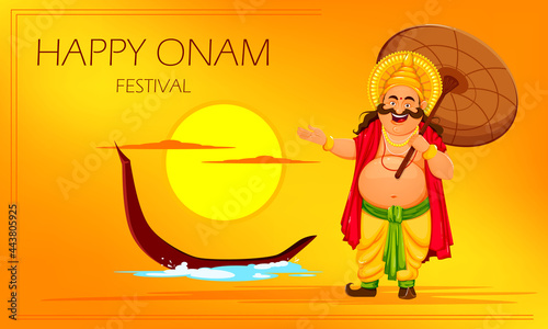 Happy Onam festival in Kerala greeting card on bright background photo