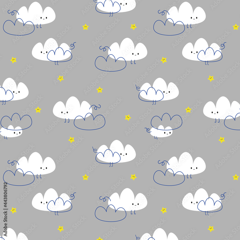 Piggy cloud Kids pattern pastel grey white blue background Piggy cloud Kids pattern pastel grey white blue background
