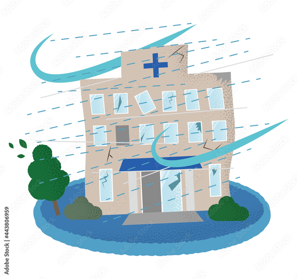 台風の被害に遭う病院のベクターイラスト Stock Vector | Adobe Stock
