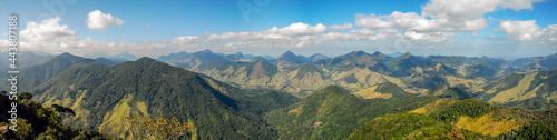 Panoramic view of the mountainous region of Macae, from the Peito do Pombo stone, Arraial do sana, Macae district, State of Rio de Janeiro, Brazil