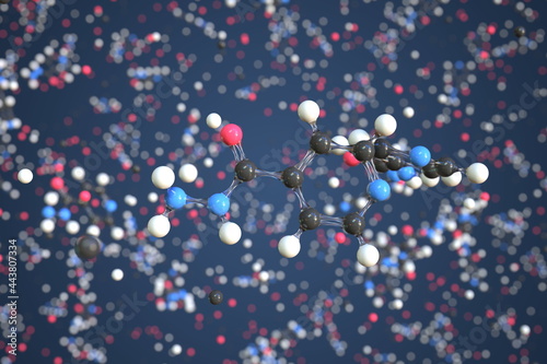 Molecule of Isoniazid. Molecular model, conceptual 3d rendering photo