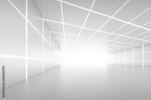 Fototapeta Naklejka Na Ścianę i Meble -  Abstract 3d rendering of empty futuristic tunnel room with light on the wall. Sci-fi concept.