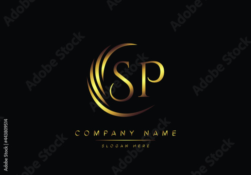 alphabet letters SP monogram logo, gold color elegant classical