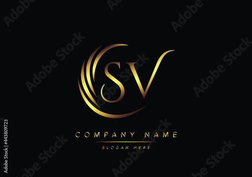 alphabet letters SV monogram logo, gold color elegant classical