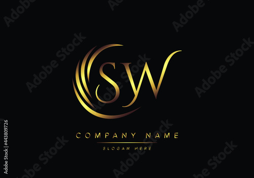 alphabet letters SW monogram logo, gold color elegant classical