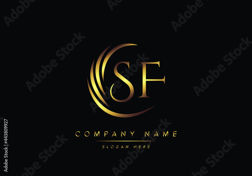 alphabet letters SF monogram logo, gold color elegant classical