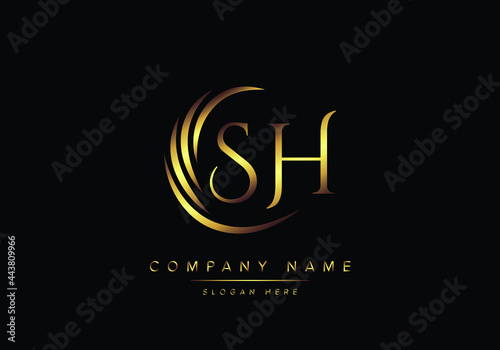 alphabet letters SH monogram logo, gold color elegant classical photo
