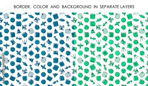 set of seamless patterns with linear icons of navigation and data transmission technology. Ornament for decoration and printing on fabric. Design element. Vector