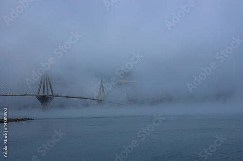 One mornign in Greece! Bridge with fog! photo