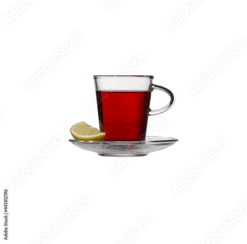 cup of red tea with lemon isolated on a white background
