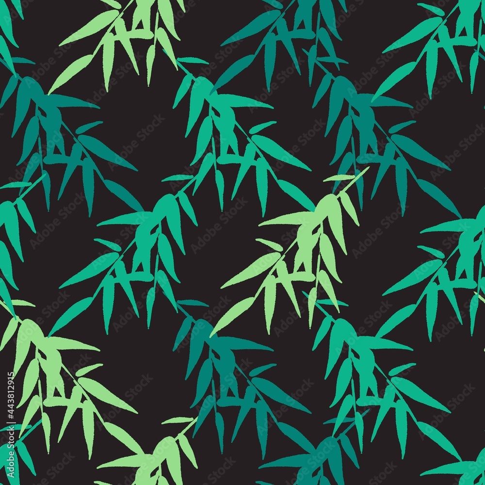 Naklejka premium Bamboo Leaves in the Night Vector Graphic Silhouette Seamless Pattern