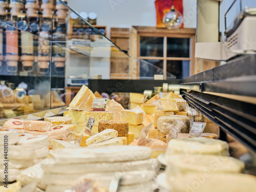 Handmade cheese in farm store