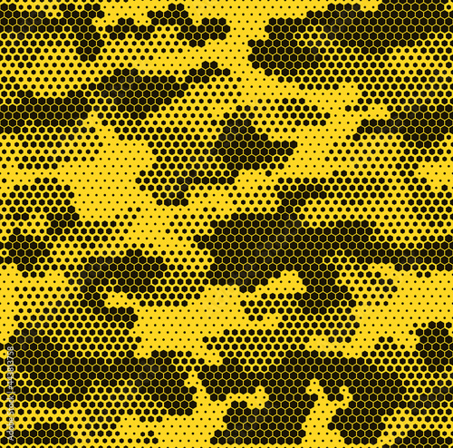 Seamless camouflage pattern. Military texture from hexagonal elements. Abstract camo. Print on fabric. Vector photo