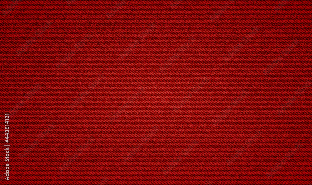 Close up Denim jeans texture vector clothing background. Vector Denim seamless pattern. Jeans background. Dark red (burgundy) jeans cloth. Red Denim Textile background. Vector EPS10