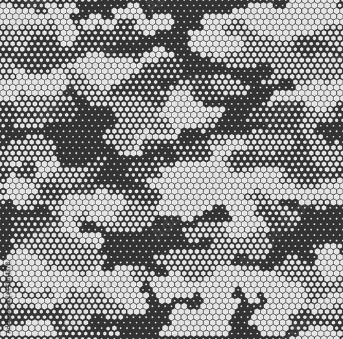 Seamless camouflage pattern. Military texture from hexagonal elements. Abstract camo. Print on fabric. Vector photo