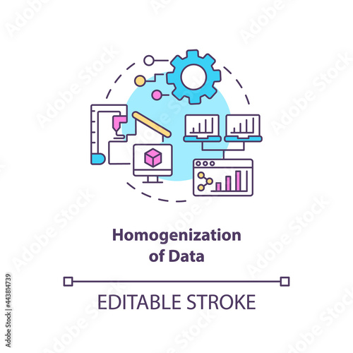 Homogenization of data concept icon. Digital twin characteristics. Modern computers automation abstract idea thin line illustration. Vector isolated outline color drawing. Editable stroke