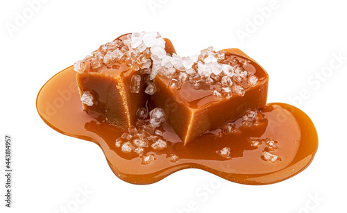 Toffee candies with salt isolated on white background