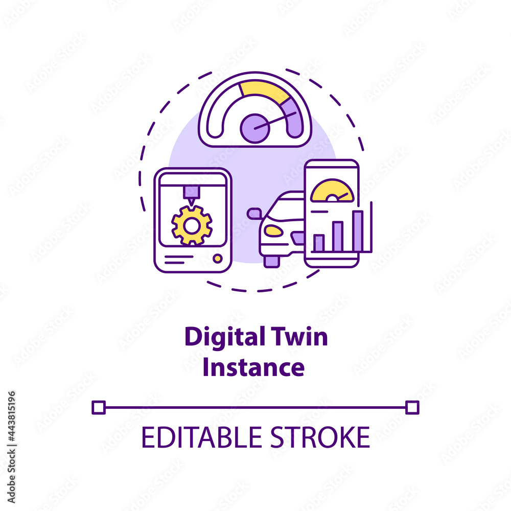Fototapeta premium Digital twin instance concept icon. Tests on different usage scenarios. Innovative technologies abstract idea thin line illustration. Vector isolated outline color drawing. Editable stroke