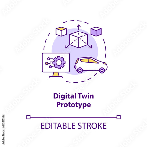 Digital twin prototype concept icon. Early example of future product. Modern smart technologies abstract idea thin line illustration. Vector isolated outline color drawing. Editable stroke