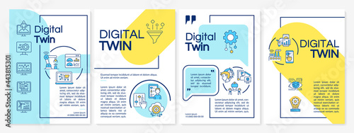 Digital twin brochure template. Futuristic computers. Flyer, booklet, leaflet print, cover design with linear icons. Vector layouts for presentation, annual reports, advertisement pages