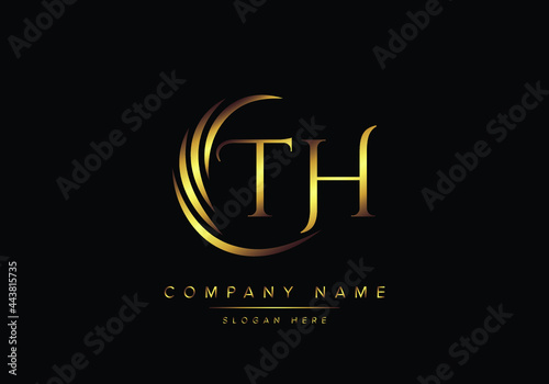 alphabet letters TH monogram logo, gold color elegant classical