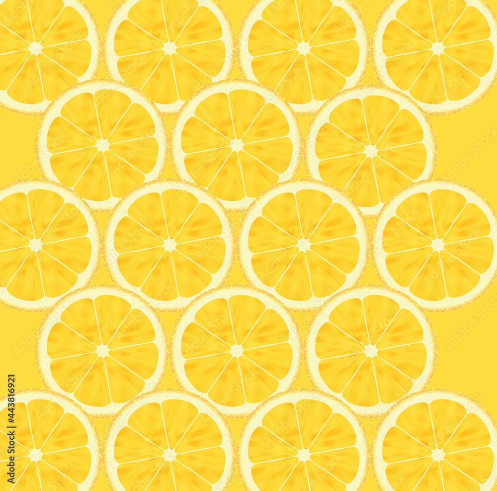 Background of lemon slices, yellow background
